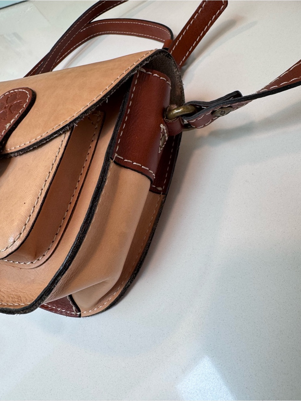 Patricia Nash Two-Tone Saddle Crossbody in Tan and Brown - Picture 2 of 9